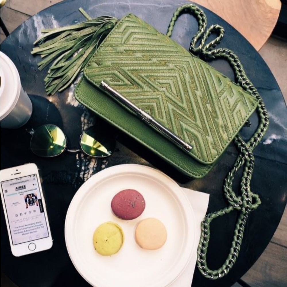 Aimee Kestenberg Alexis Chain Green Leather Small Crossbody Bag